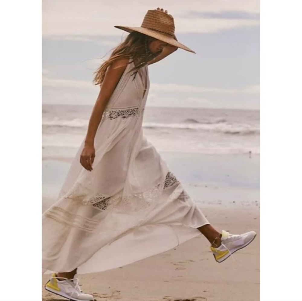 Free People Cream Lace-Trim Maxi Dress